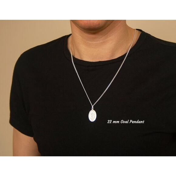 Sterling Silver Oval Saint Christopher Protection Pendant, St Christopher Medal - Picture 2 of 3